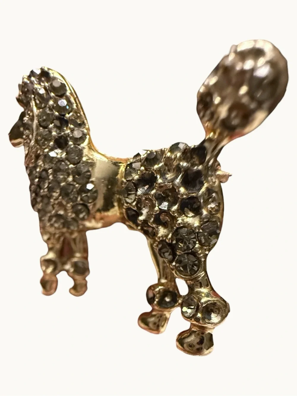Gold-Tone Poodle Brooch with Clear Crystal Accents